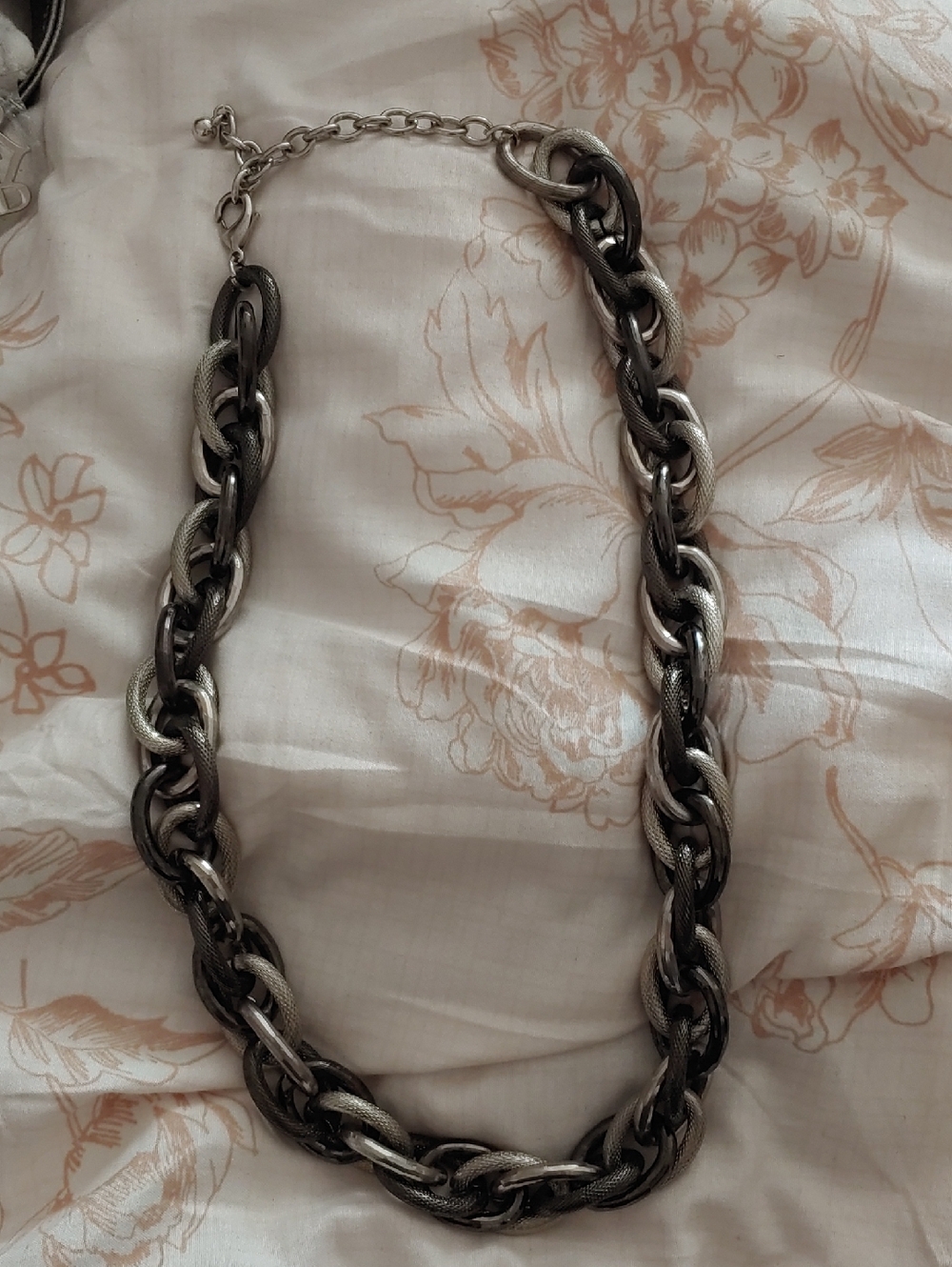 Silver and Gunmetal Braided Chain Necklace - Women
